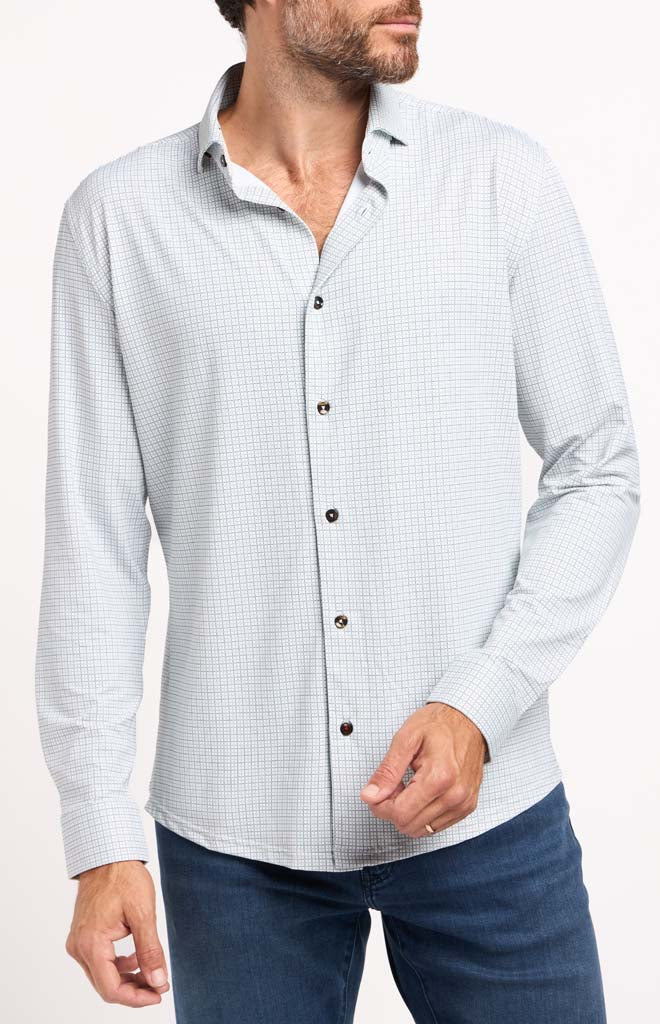Stone Rose Windowpane Techno Stretch Long-Sleeve Shirt – Stately