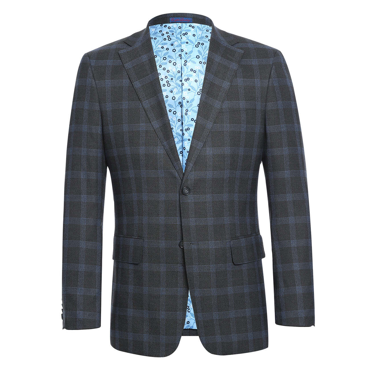 English Laundry Charcoal/Blue Windowpane Suit Jacket