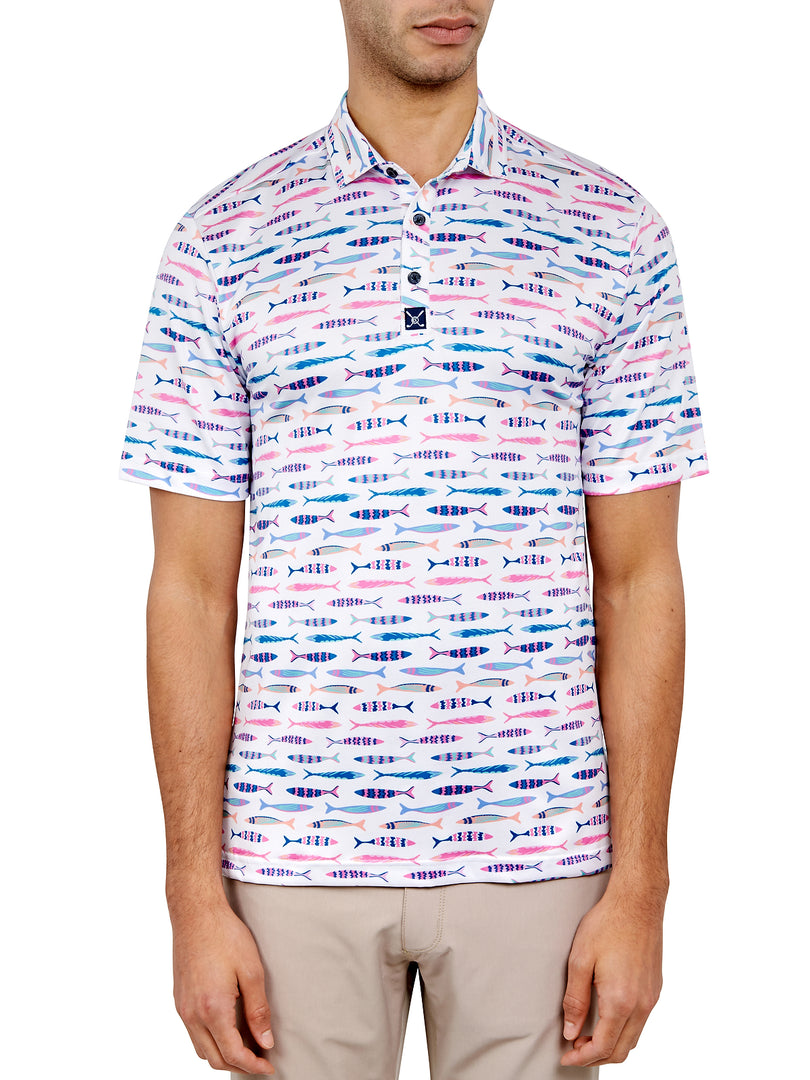 Construct Fish Print Golf Polo – StatelyMen