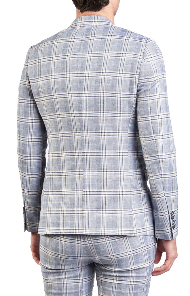 Paisley & Gray Ashton Peak Jacket Slim Blue Beige Check