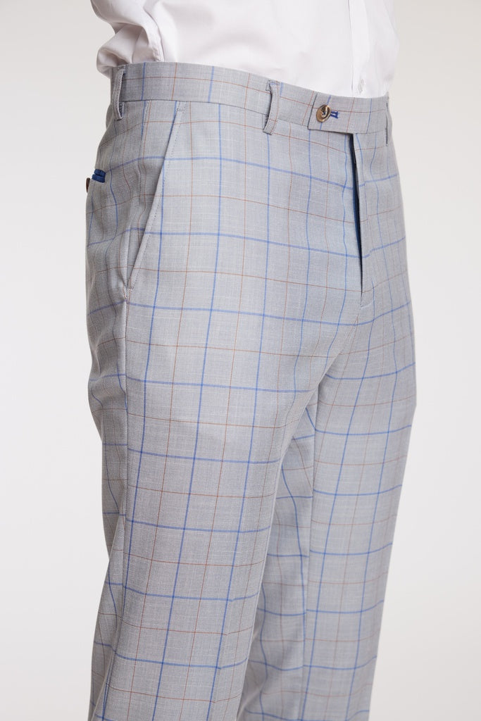 Paisley & Gtay Downing Pants Slim Light Grey & Royal Check Stately Paisley & Gtay Downing Pants Slim Light Grey & Royal Check Stately