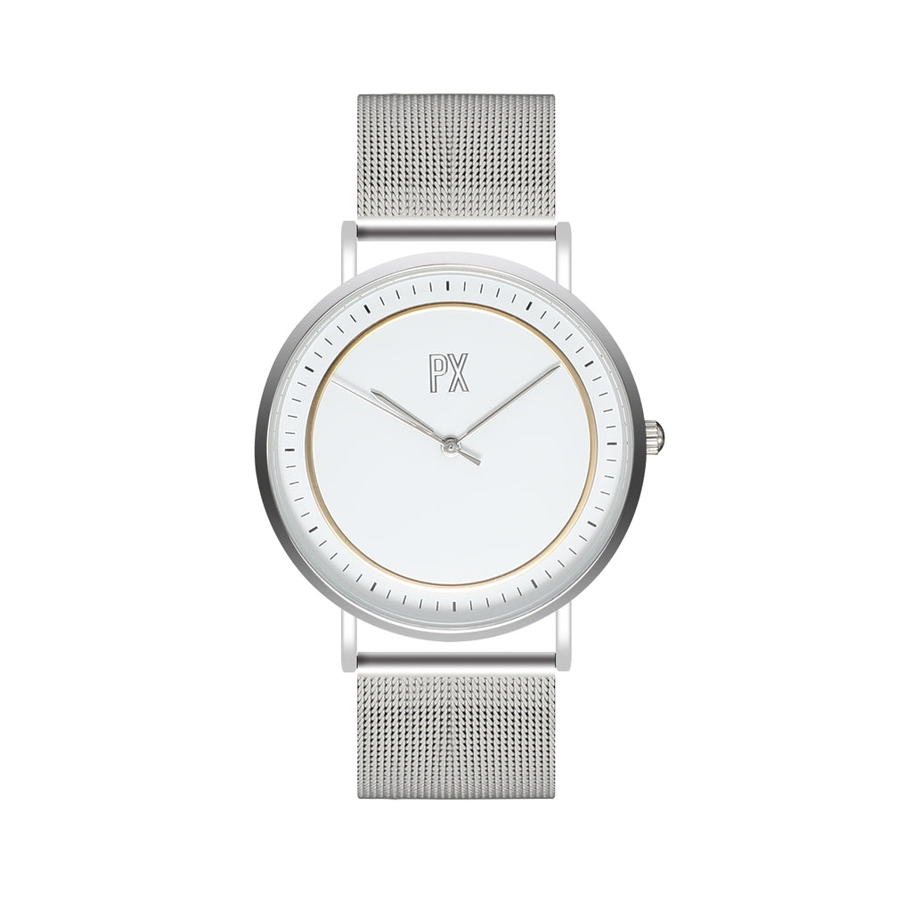 PX Silver Mesh Strap Gold Face Watch