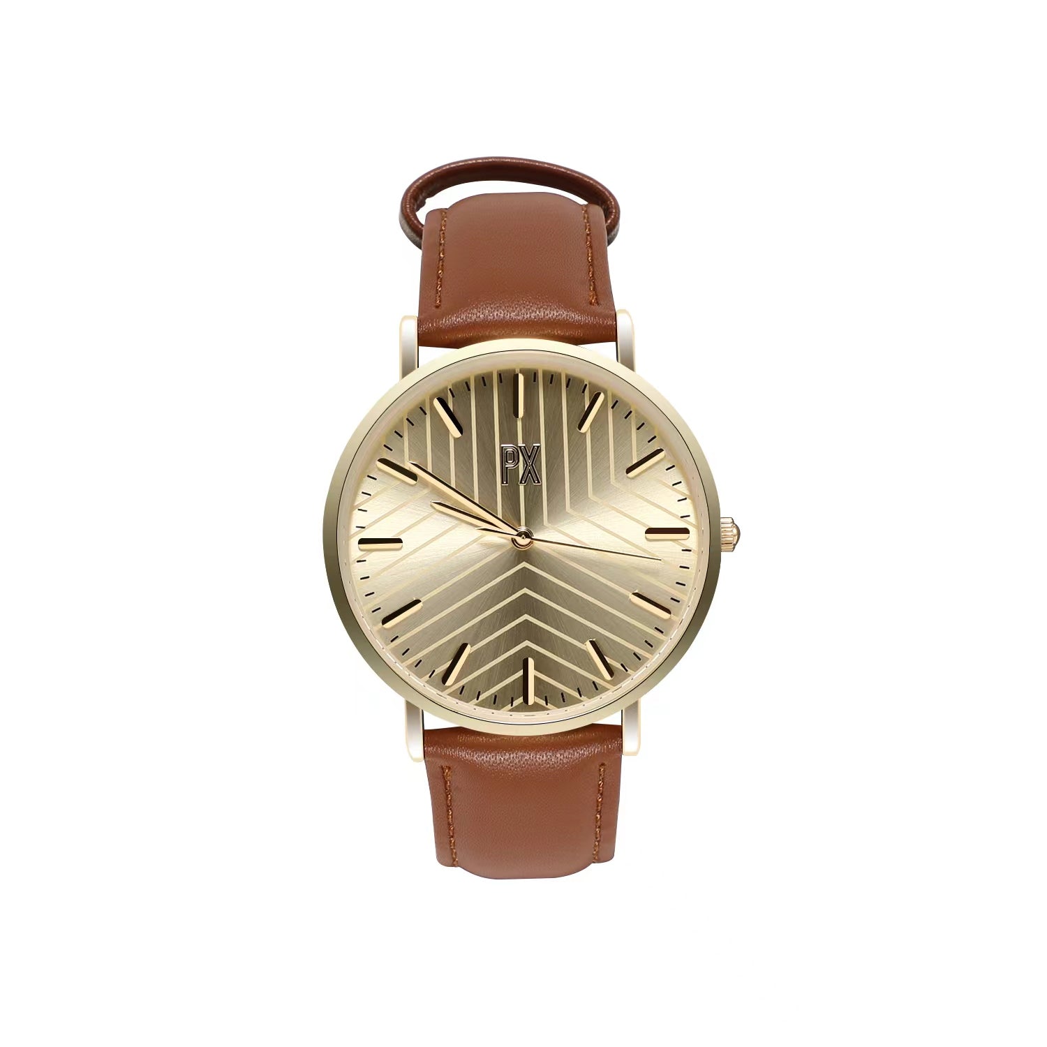 PX Cognac Strap Watch with Brown Printed Face