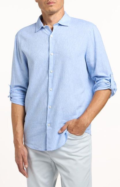 Perry Ellis Linen Blend Roll Tab Shirt