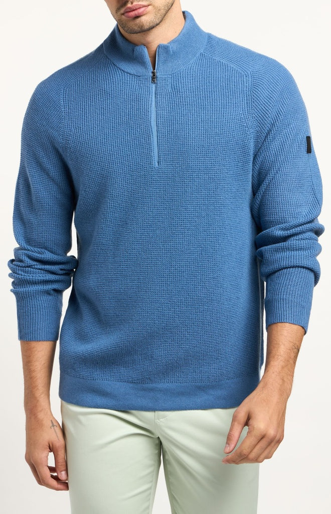 YER Rhone Walden Waffle Knit Wool/ Cashmere Quarter Zip Sweater – Stately