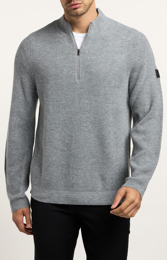 YER Rhone Walden Waffle Knit Wool/ Cashmere Quarter Zip Sweater – Stately