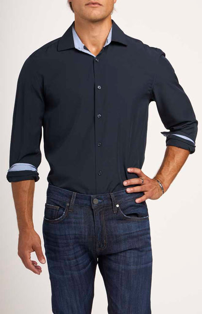 WRKNY Men's Solid Performance Dress Shirt Slim Fit 17 Navy