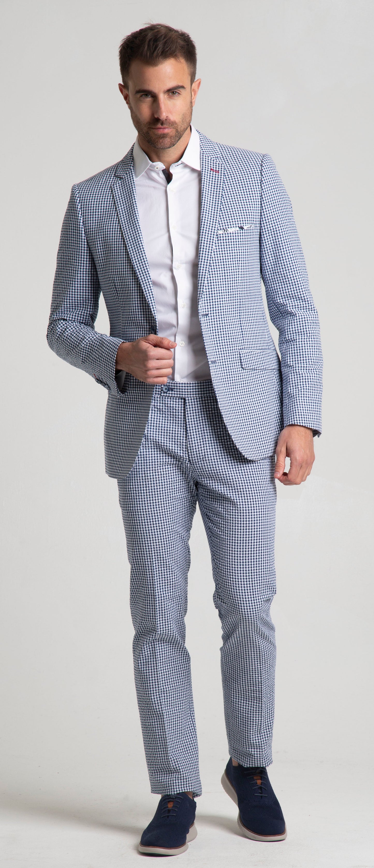 Paisley & Gray Dover Notch Navy & White Gingham Seersucker Suit