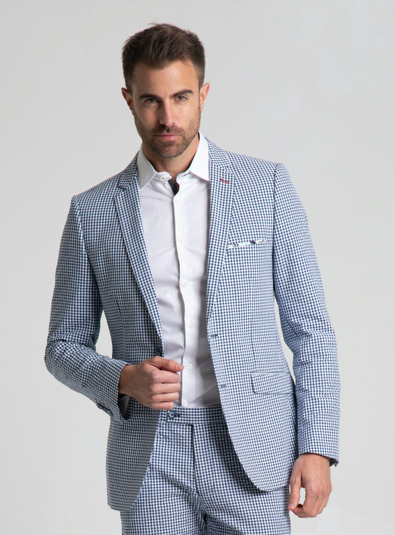 Paisley & Gray Dover Notch Navy & White Gingham Seersucker Suit
