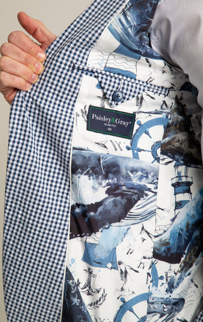 Paisley & Gray Dover Notch Navy & White Gingham Seersucker Suit